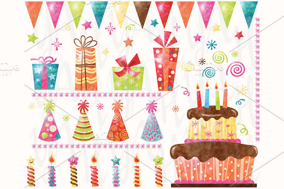 Watercolor Birthday Collections Set