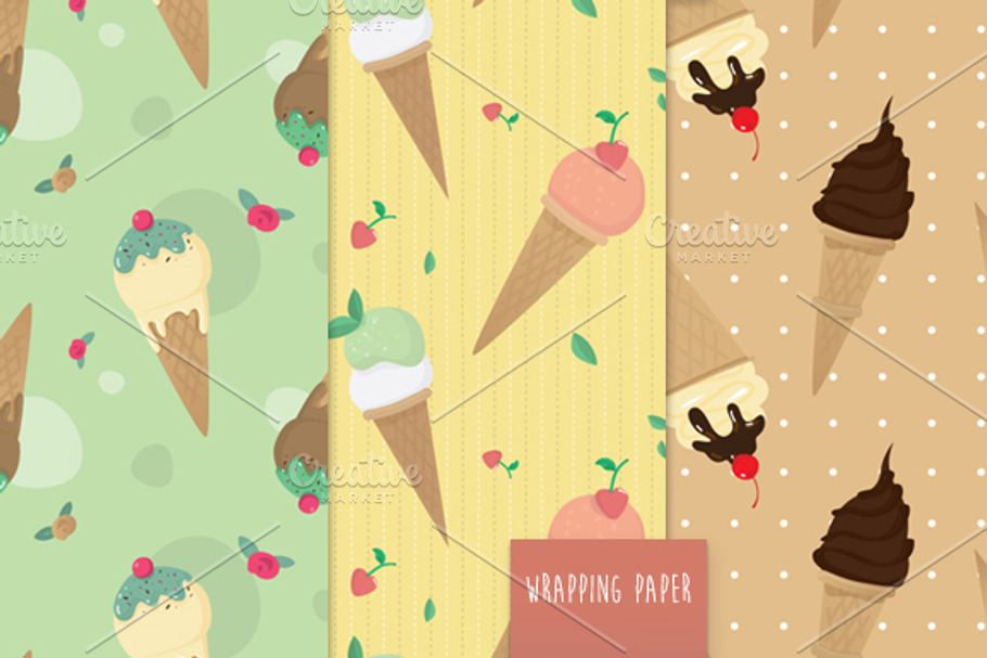 Ice Cream pattern vector set in Patterns - product preview 8