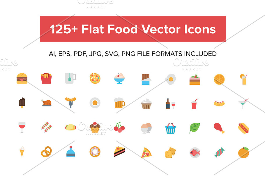 125+ Flat Food Vector Icons