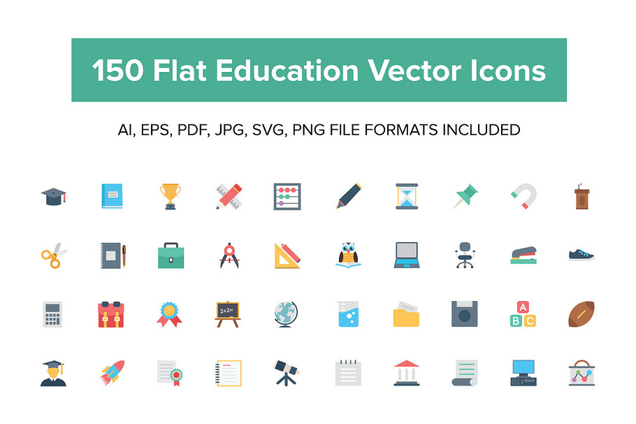 150 Flat Education Vector Icons
