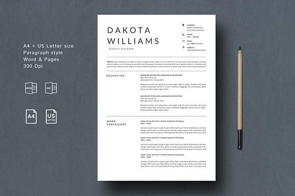 Clean ~ Resume Template Dakota in Resume Templates - product preview 1