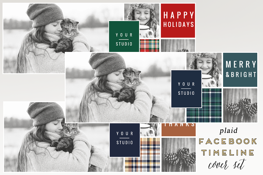 Plaid Holiday Facebook Cover Set in Templates - product preview 8