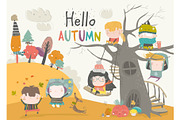 Happy children playing in autumn