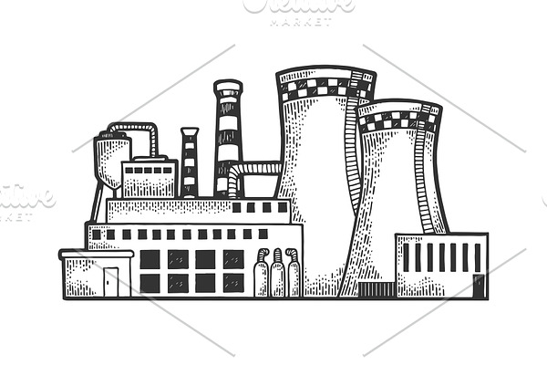 Nuclear power plant sketch vector