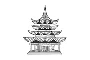 Japanese temple Pagoda house sketch