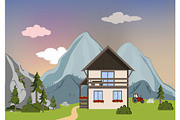 Mountain landscape with house and