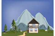 Mountain landscape with house and