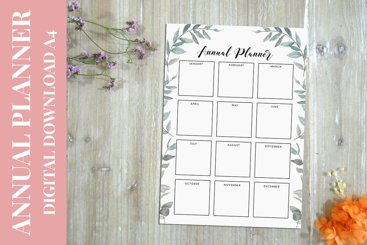 Eucalyptus Watercolor Annual Planner in Stationery Templates - product preview 8