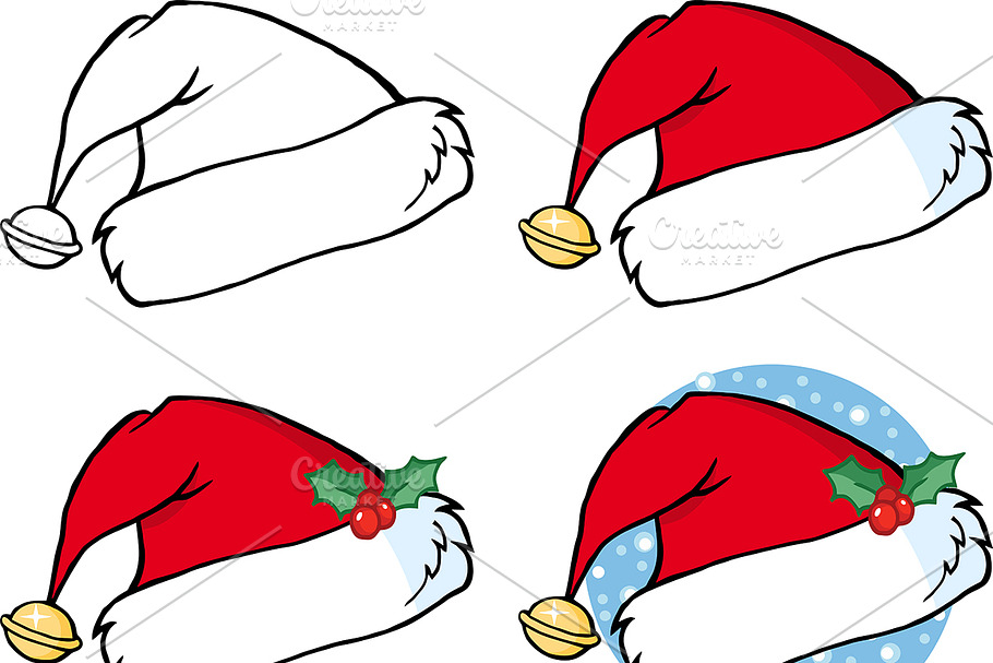 Christmas Santa Hat. Collection Set in Illustrations - product preview 8