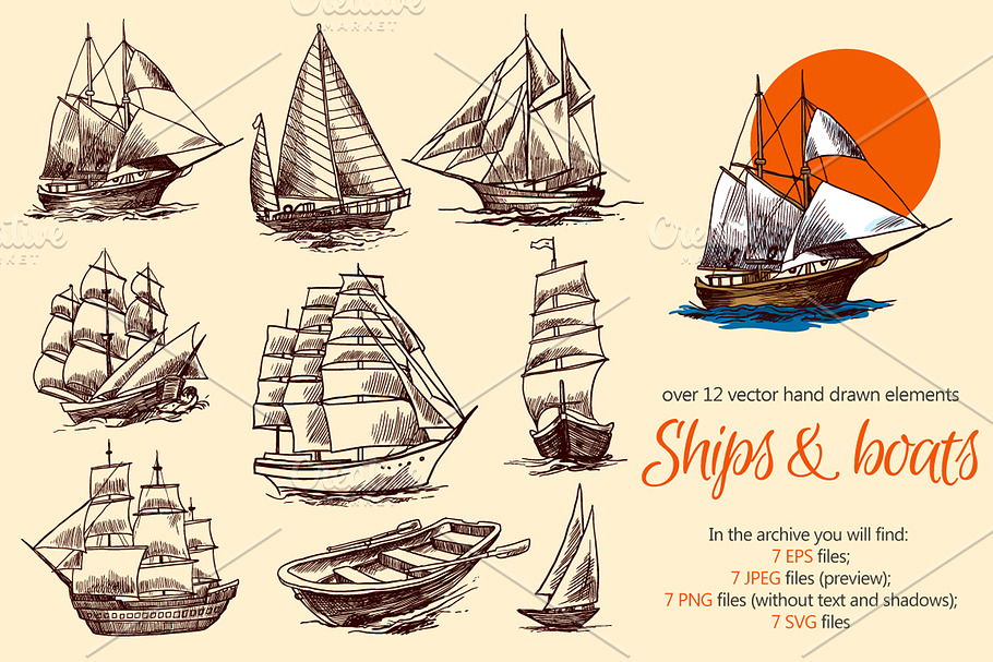 Ships & Boats Sketch Set in Illustrations - product preview 8
