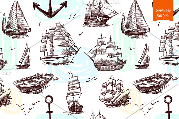 Ships & Boats Sketch Set in Illustrations - product preview 1