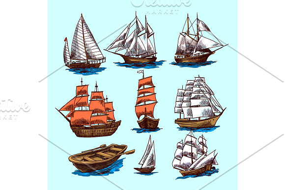 Ships & Boats Sketch Set in Illustrations - product preview 3