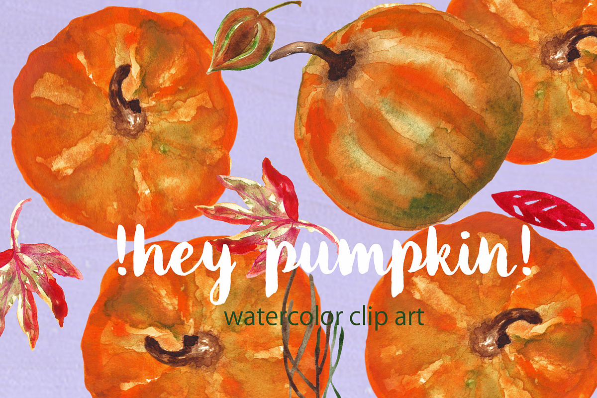 Pumkin. Watercolor Clip Art. in Illustrations - product preview 8
