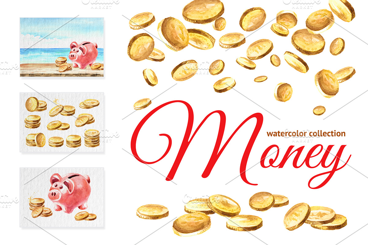 Money. Watercolor collection in Illustrations - product preview 8
