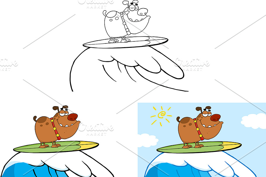 Dog Surfing On Waves Collection in Illustrations - product preview 8