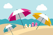 Summer beach with color umbrellas
