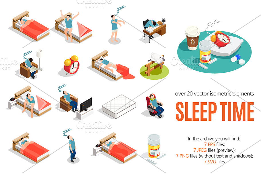 Sleep Time Isometric Set in Illustrations - product preview 8