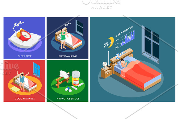 Sleep Time Isometric Set in Illustrations - product preview 1
