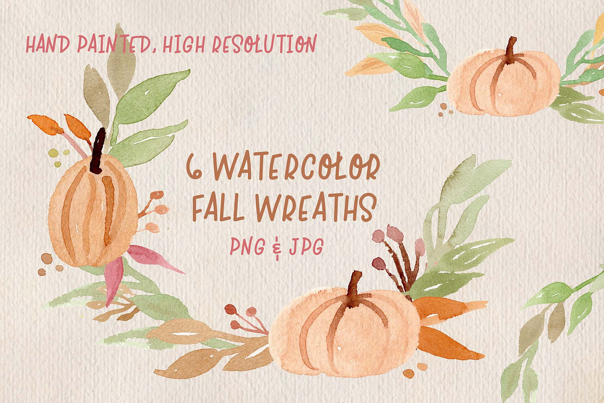 6 Watercolor Fall Wreaths in Illustrations - product preview 8