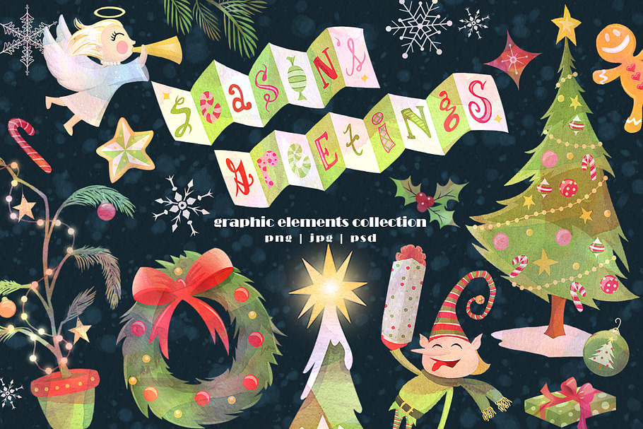 Season's Greetings Graphics Set in Illustrations - product preview 8