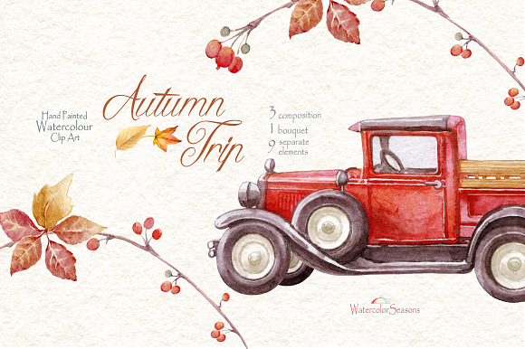 Red Truck with Sunflowers clipart in Graphics - product preview 2