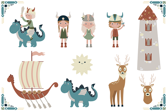 Cute Vikings Graphic Set in Illustrations - product preview 1