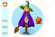 Witch in the green hat and lantern
