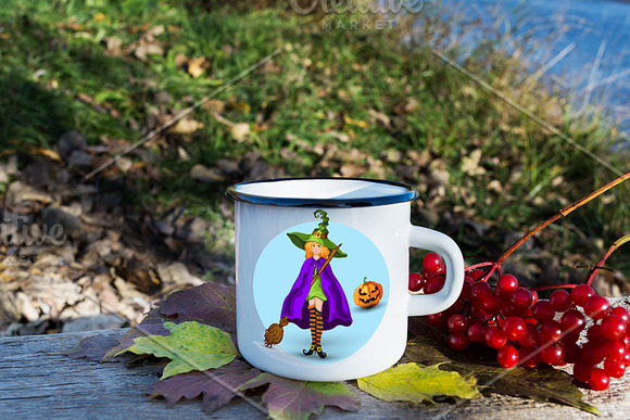Witch in the green hat and lantern in Illustrations - product preview 1