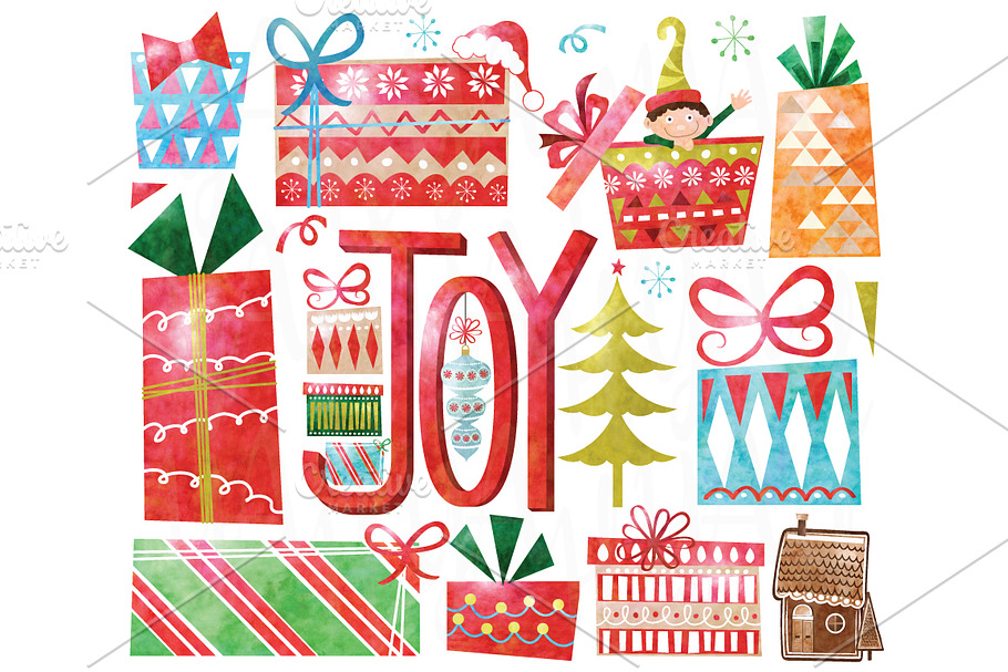 Watercolor Christmas Gifts Elements in Illustrations - product preview 8