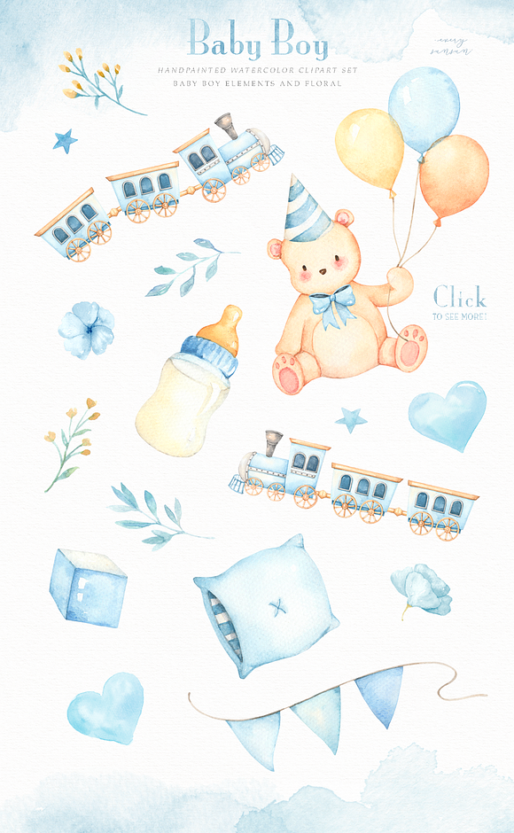 Baby Boy Watercolor Clip Arts in Illustrations - product preview 2