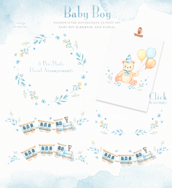 Baby Boy Watercolor Clip Arts in Illustrations - product preview 4