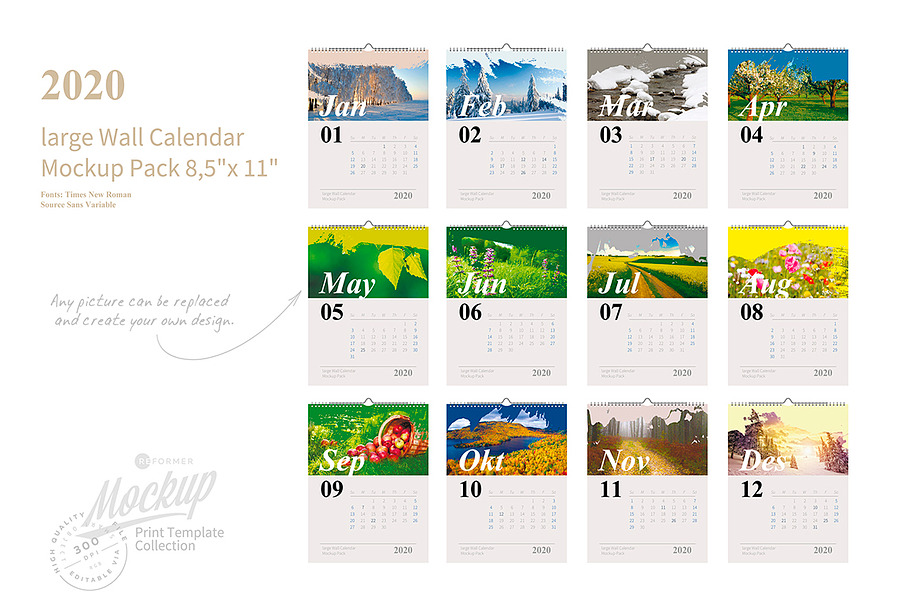 2020 large Wall Calendar Mockup Pack