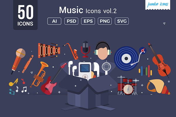 Flat Vector Icons Music Pack V2