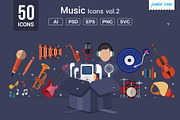 Flat Vector Icons Music Pack V2