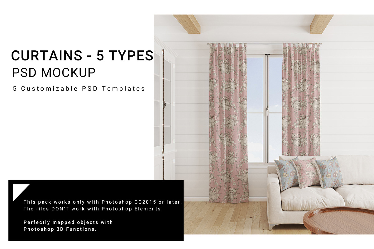 5 Types of Curtains & Pillows Set in Product Mockups - product preview 8