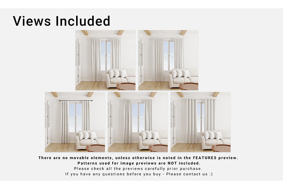 5 Types of Curtains & Pillows Set in Product Mockups - product preview 2