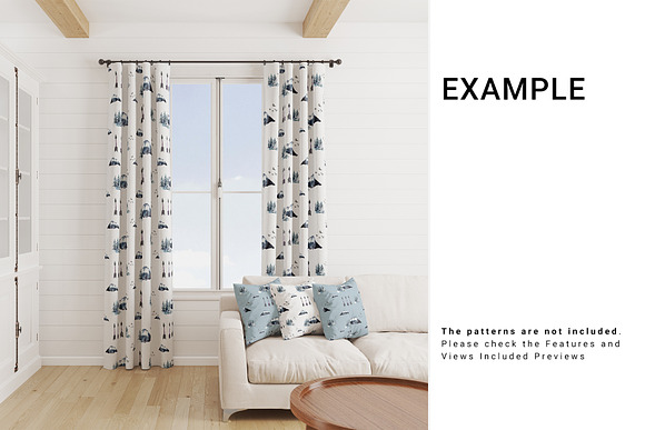 5 Types of Curtains & Pillows Set in Product Mockups - product preview 3