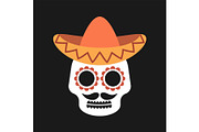 Mexican sugar skull with sombrero