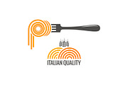 Pasta on fork. Italian pasta logo.