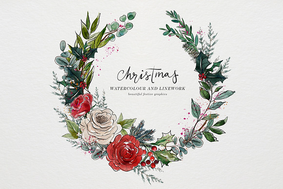 Christmas Watercolour and Inky Line in Illustrations - product preview 1