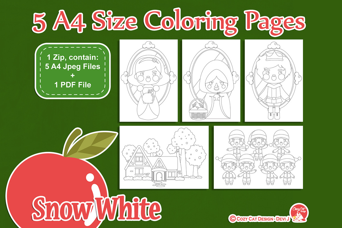 Snow White Coloring Pages in Illustrations - product preview 8