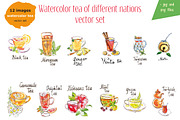 Watercolor tea vector set