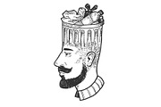 Trash can on head sketch engraving