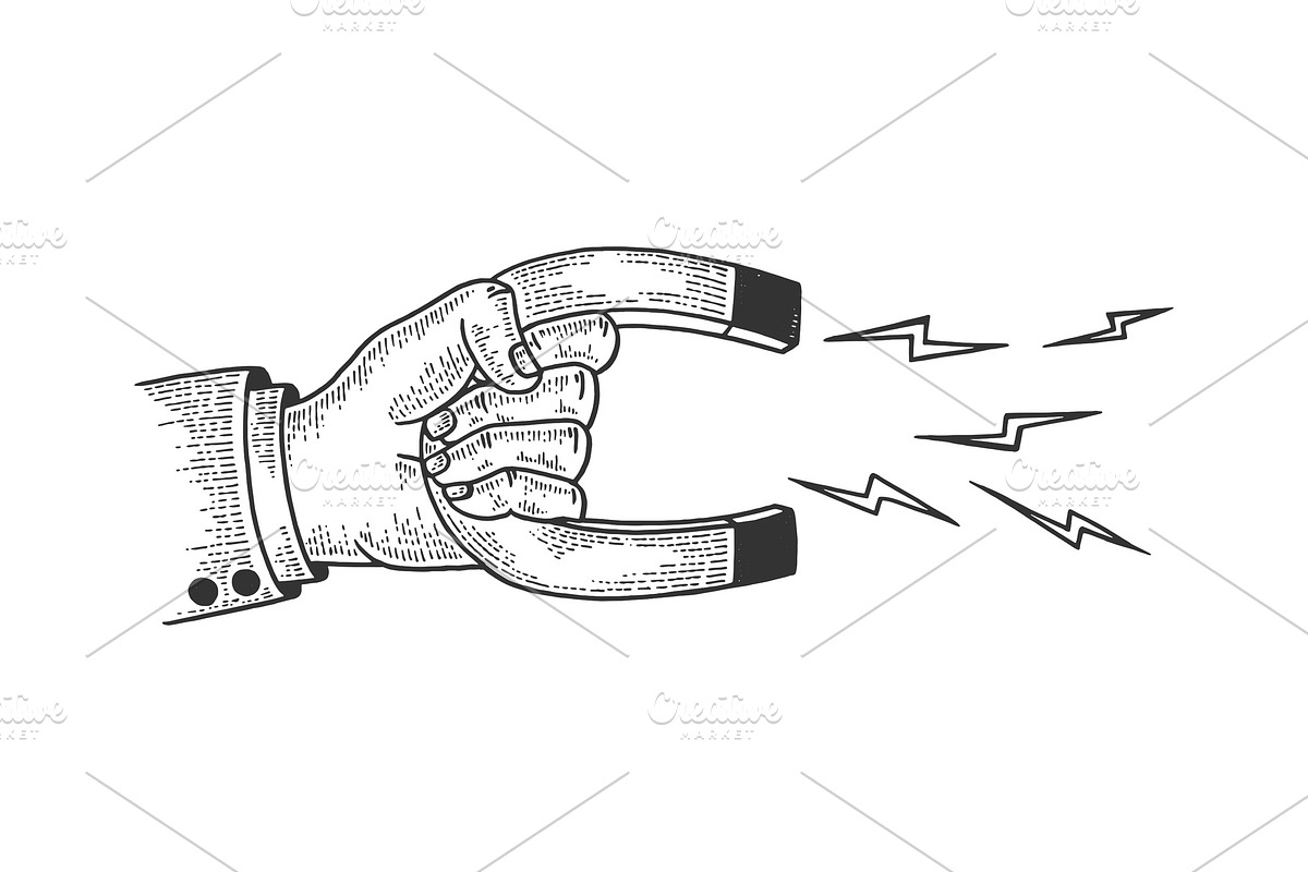 Hand with magnet sketch engraving in Illustrations - product preview 8