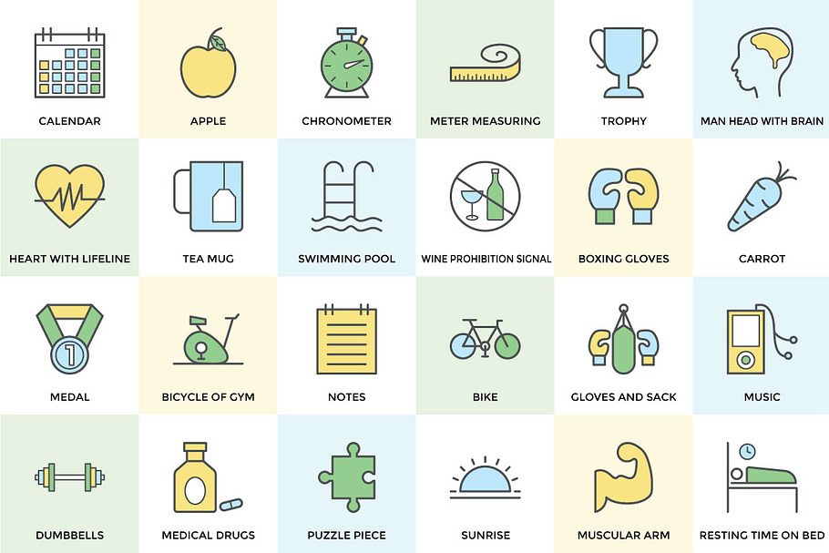 100+ Fitness and Health Icon Set
