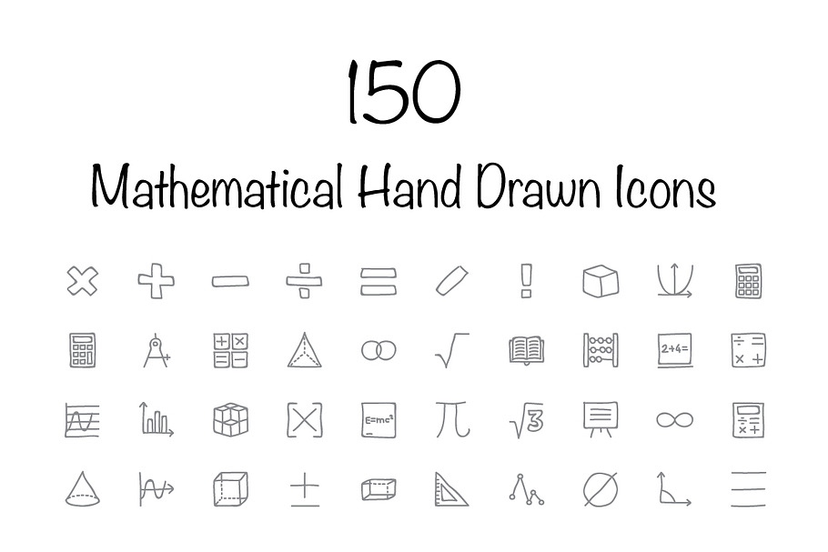 150 Mathematical Hand Drawn Icons