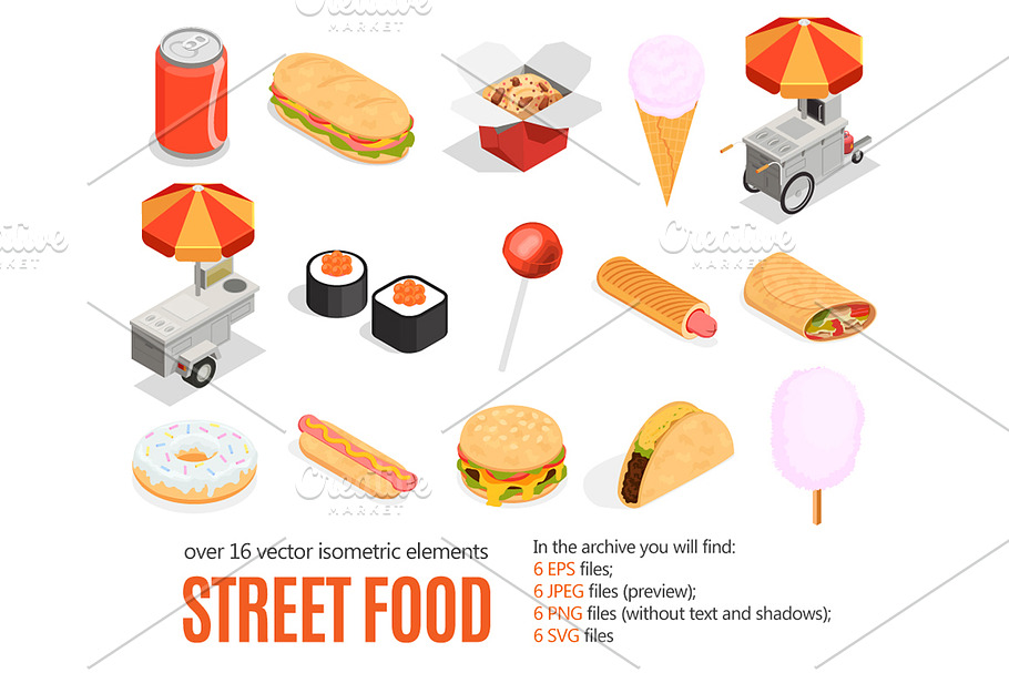 Street Food Isometric Set in Illustrations - product preview 8