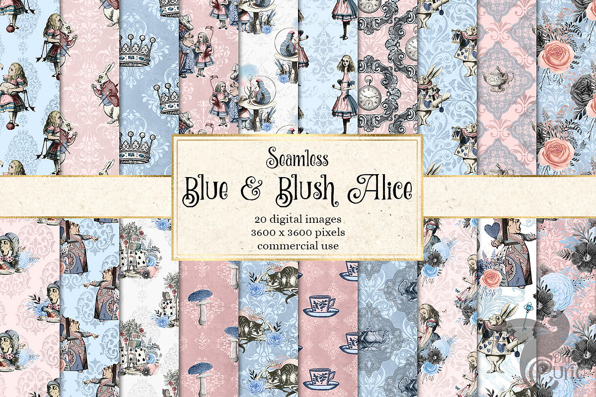 Blue & Blush Alice Digital Paper in Patterns - product preview 8