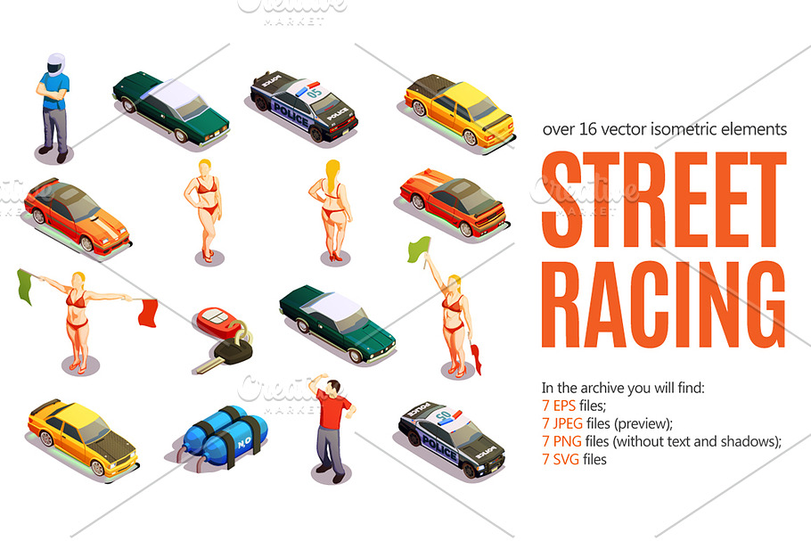 Street Racing Isometric Set in Illustrations - product preview 8