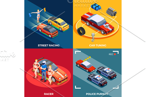 Street Racing Isometric Set in Illustrations - product preview 4
